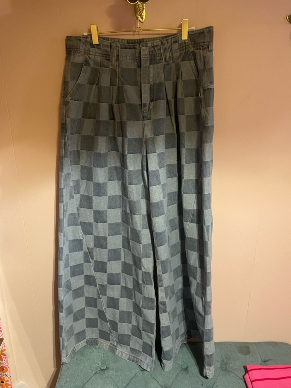 Women's High-Waist Checkered Wide Leg Jeans